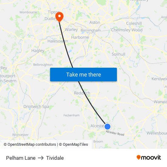 Pelham Lane to Tividale map