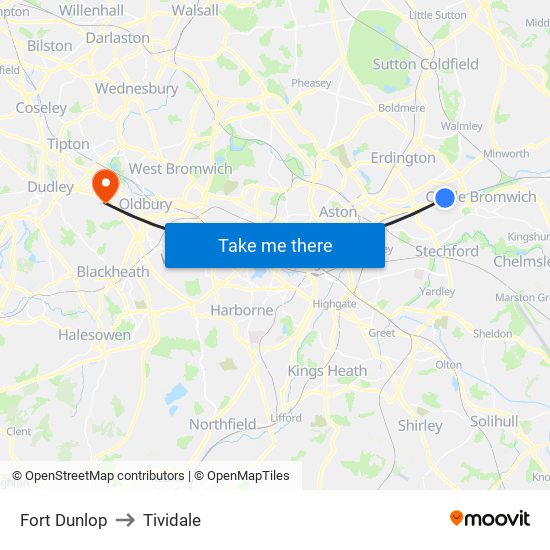 Fort Dunlop to Tividale map