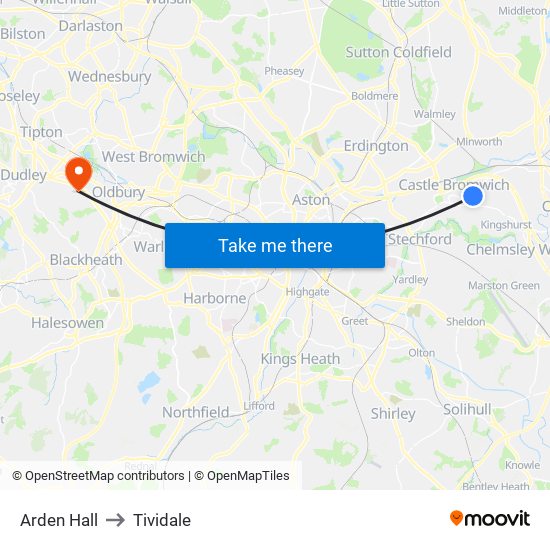 Arden Hall to Tividale map