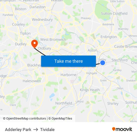 Adderley Park to Tividale map