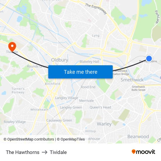 The Hawthorns to Tividale map