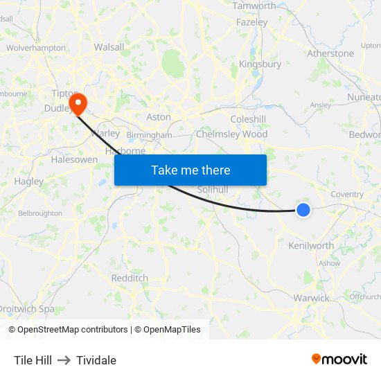 Tile Hill to Tividale map