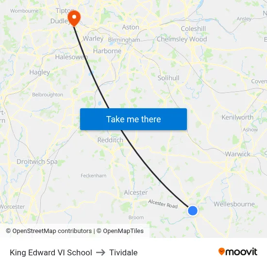 King Edward VI School to Tividale map