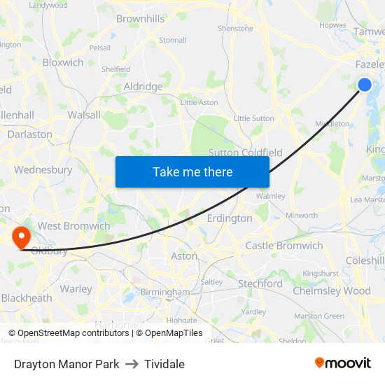 Drayton Manor Park to Tividale map