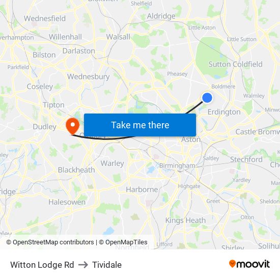 Witton Lodge Rd to Tividale map