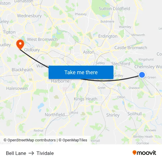 Bell Lane to Tividale map
