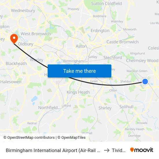 Birmingham International Airport (Air-Rail Link) to Tividale map