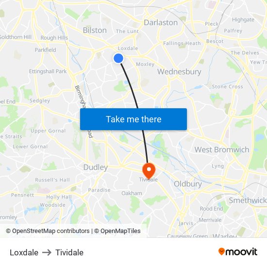 Loxdale to Tividale map