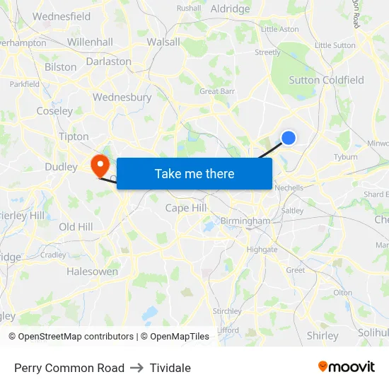 Perry Common Road to Tividale map