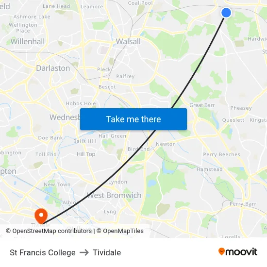 St Francis College to Tividale map
