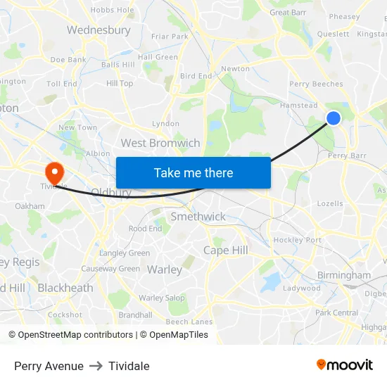 Perry Avenue to Tividale map