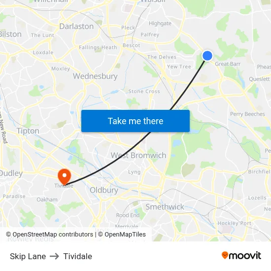 Skip Lane to Tividale map
