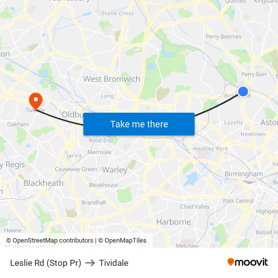 Leslie Rd (Stop Pr) to Tividale map