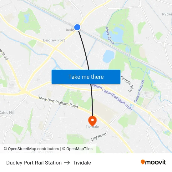 Dudley Port Rail Station to Tividale map