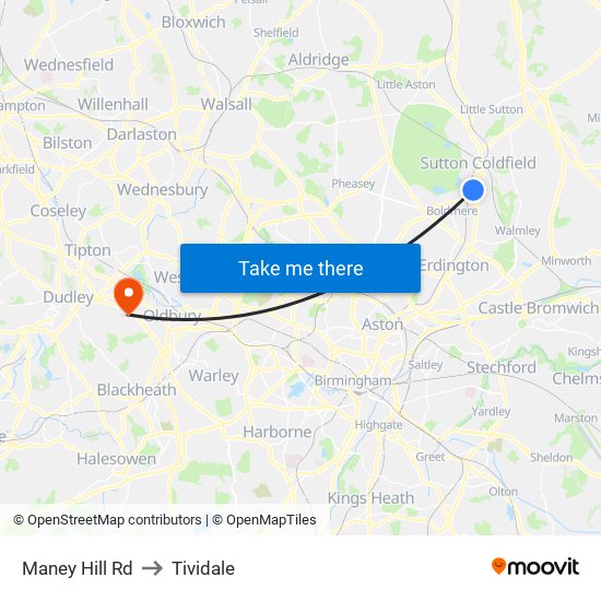 Maney Hill Rd to Tividale map