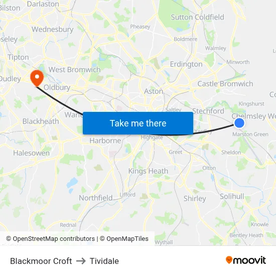 Blackmoor Croft to Tividale map
