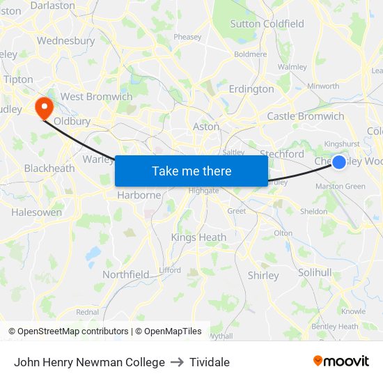 John Henry Newman College to Tividale map