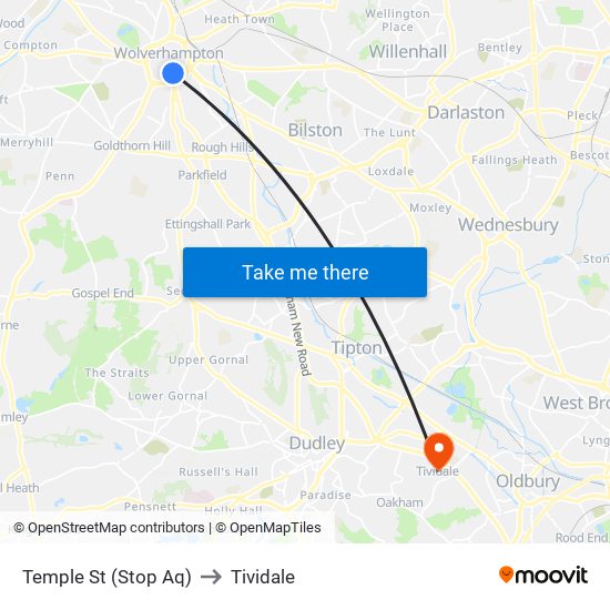 Temple St (Stop Aq) to Tividale map