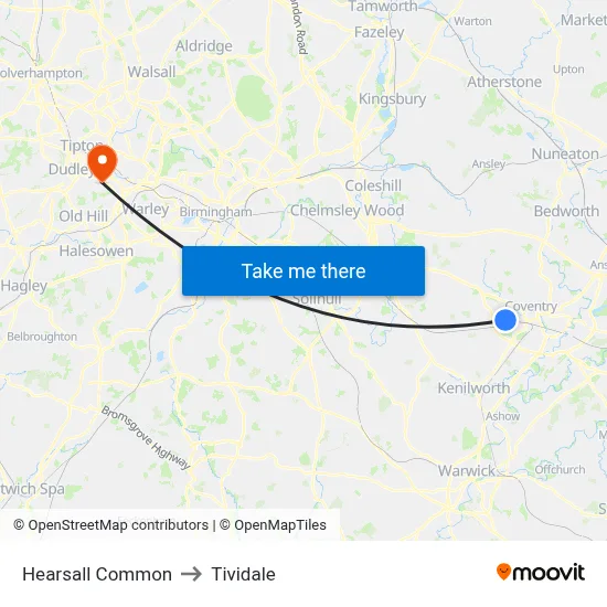 Hearsall Common to Tividale map