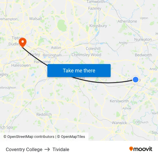 Coventry College to Tividale map