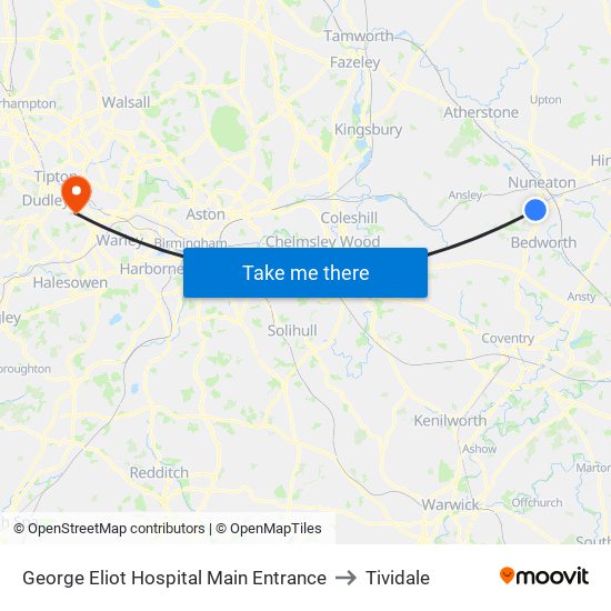 George Eliot Hospital Main Entrance to Tividale map