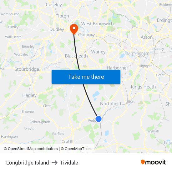 Longbridge Island to Tividale map