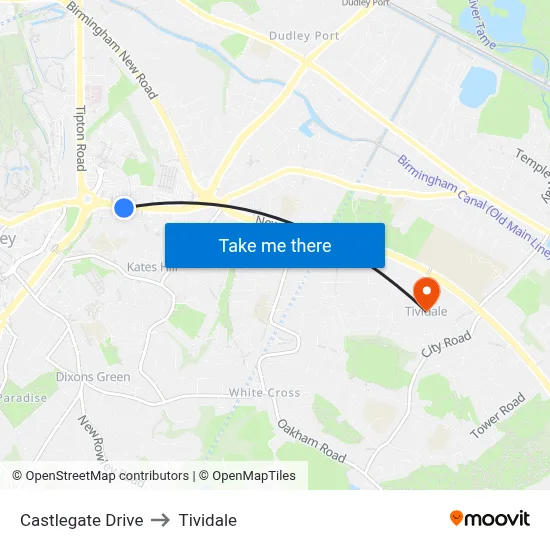Castlegate Drive to Tividale map