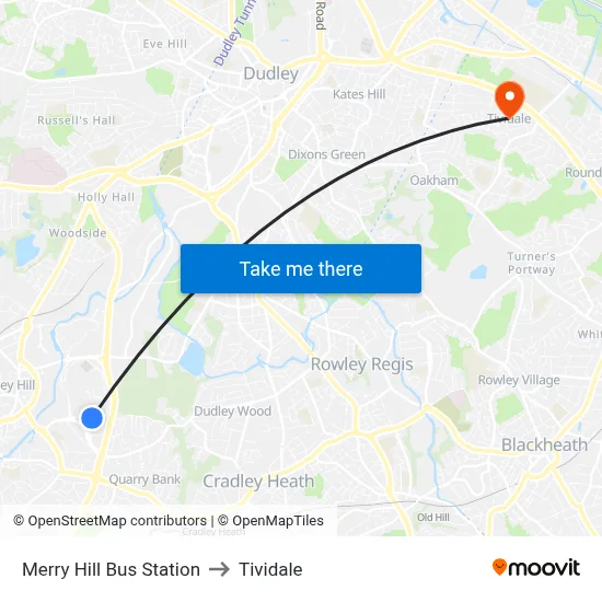Merry Hill Bus Station to Tividale map