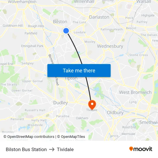 Bilston Bus Station to Tividale map