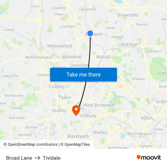 Broad Lane to Tividale map