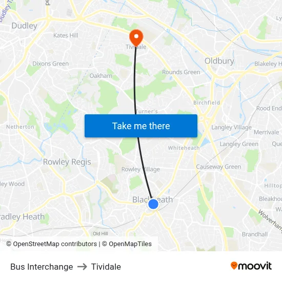 Bus Interchange to Tividale map