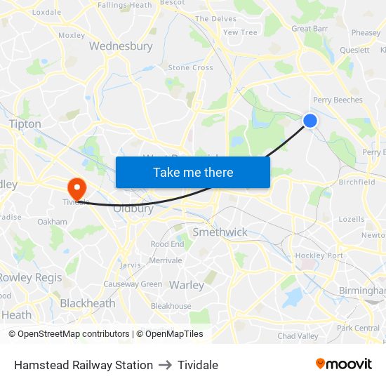 Hamstead Railway Station to Tividale map