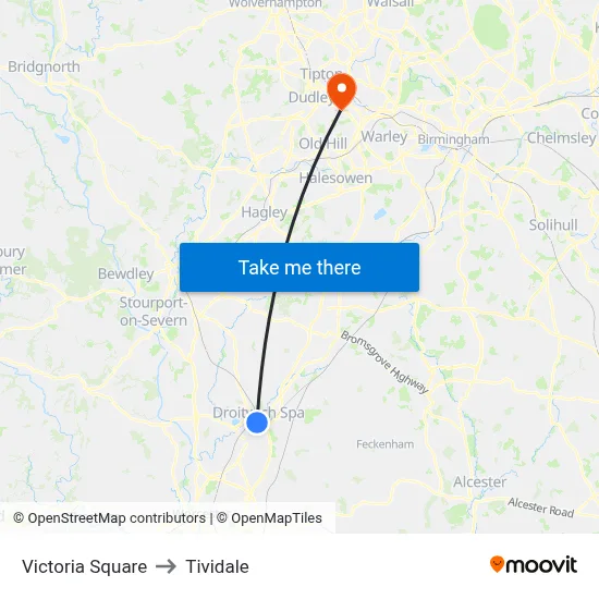 Victoria Square to Tividale map