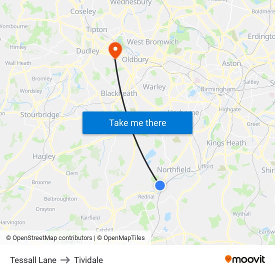 Tessall Lane to Tividale map