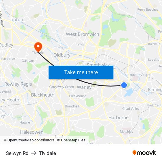 Selwyn Rd to Tividale map