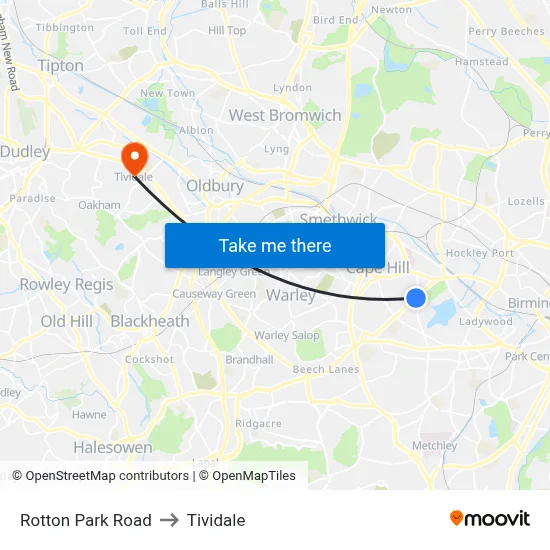 Rotton Park Road to Tividale map