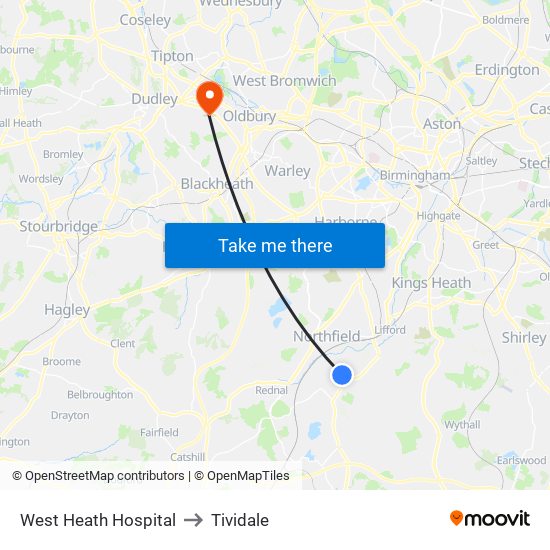 West Heath Hospital to Tividale map