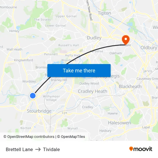 Brettell Lane to Tividale map