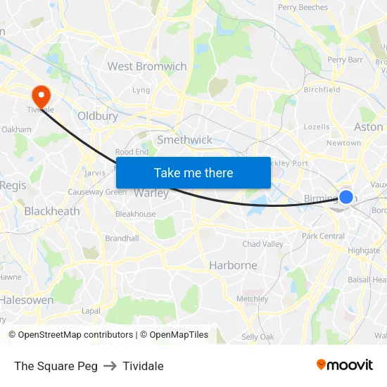 The Square Peg to Tividale map