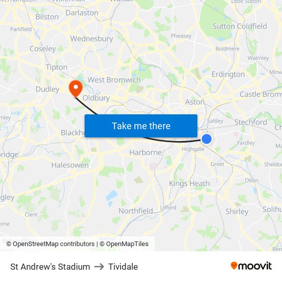 St Andrew's Stadium to Tividale map