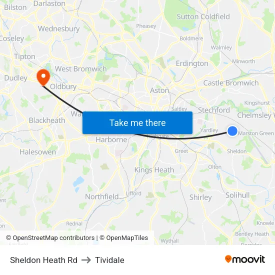 Sheldon Heath Rd to Tividale map