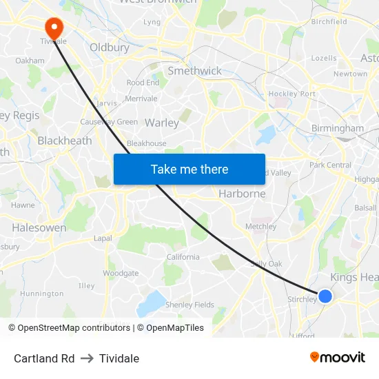 Cartland Rd to Tividale map
