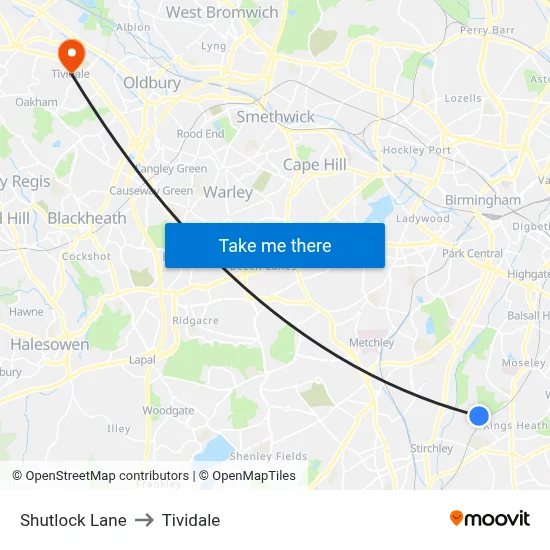Shutlock Lane to Tividale map