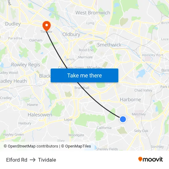 Elford Rd to Tividale map