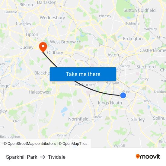 Sparkhill Park to Tividale map