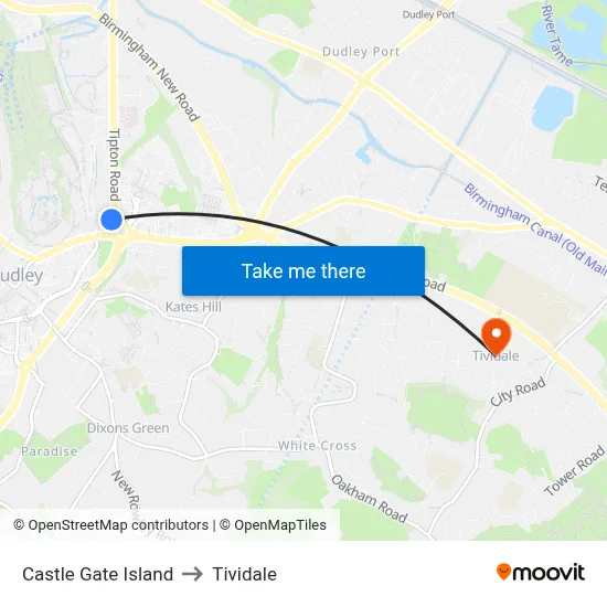 Castle Gate Island to Tividale map