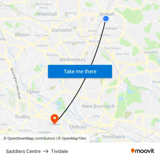 Saddlers Centre to Tividale map