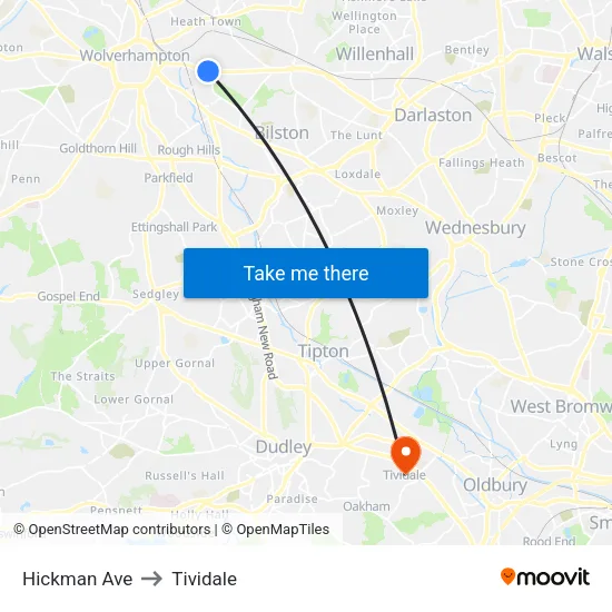 Hickman Ave to Tividale map