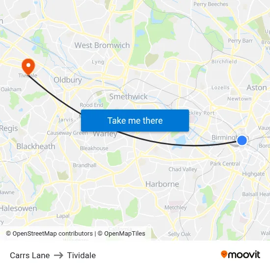 Carrs Lane to Tividale map