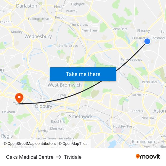 Oaks Medical Centre to Tividale map